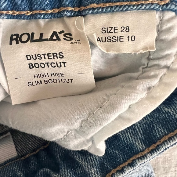 WOMEN’S STYLISH ROLLAS DUSTERS SLIM BOOTCUT HIGH RISE JEANS IN BRAD BLUE EUC - Picture 9 of 12